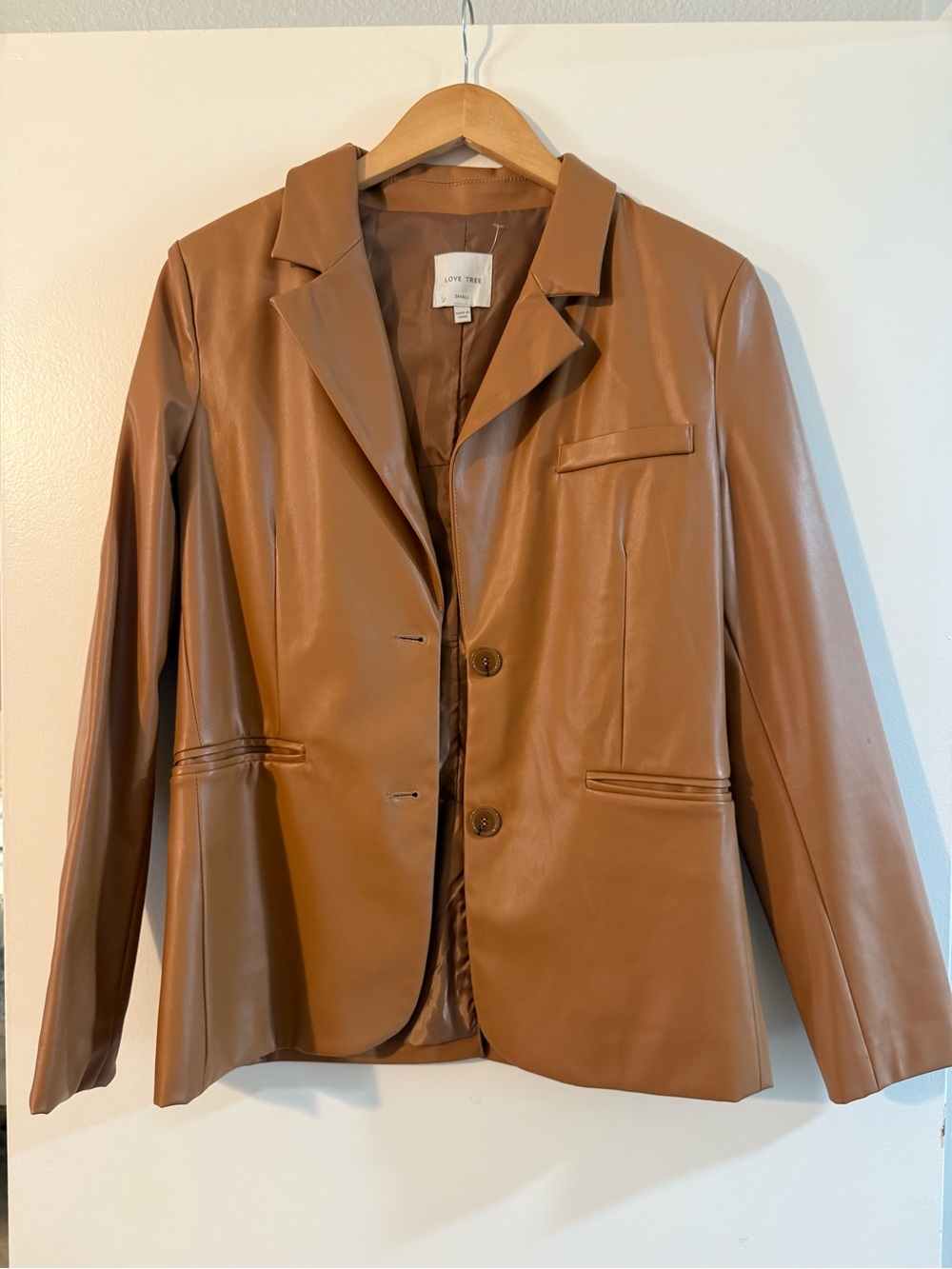 Love Tree Faux Leather Blazer in Caramel Brown